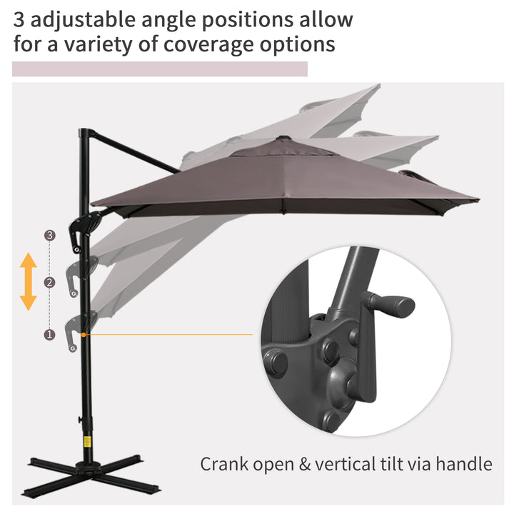 Outsunny 8'x8' Square Patio Hanging Offset Umbrella, Outdoor Cantilever Parasol w/ Cross Base, Cream White