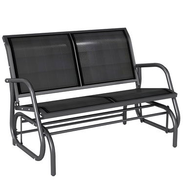 Outsunny Patio Double Glider Bench Swing Chair Rocker Heavy-Duty Loveseat Outdoor Garden Rocking Bench Steel Frame Sling Fabric Seat Black