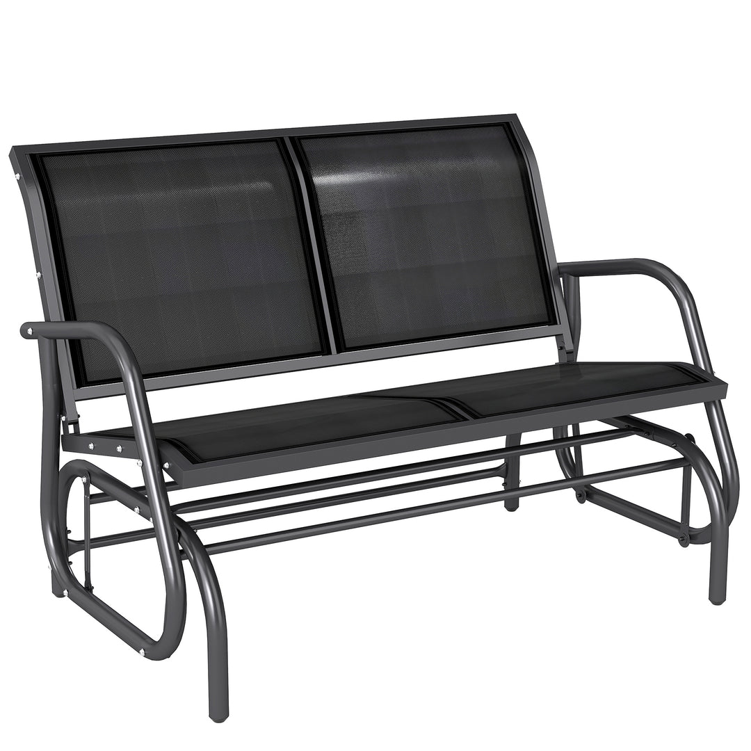 Outsunny Patio Double Glider Bench Swing Chair Rocker Heavy-Duty Loveseat Outdoor Garden Rocking Bench Steel Frame Sling Fabric Seat Black