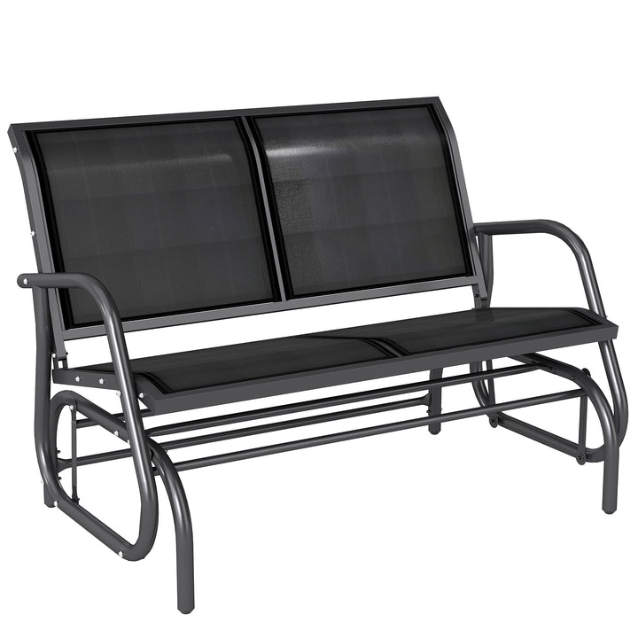 Outsunny Patio Double Glider Bench Swing Chair Rocker Heavy-Duty Loveseat Outdoor Garden Rocking Bench Steel Frame Sling Fabric Seat Black