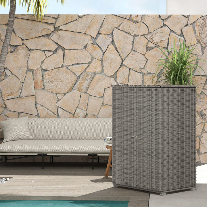 Outsunny Wicker Outdoor Storage Cabinet, 2-Door Rattan Pool Towel Storage Cabinet with Drawer & Removable Shelf, Dark Grey