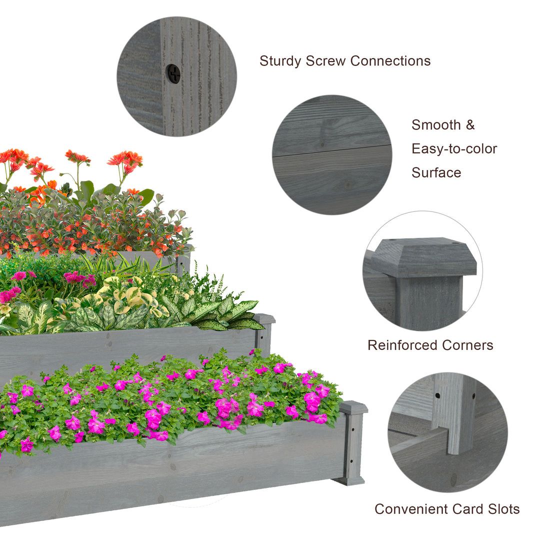 Outsunny 49"x49"x22" 3-Tier Raised Garden Bed Wooden Planter Kit Elevated Plant Box Stand for Yard & Patio, Natural