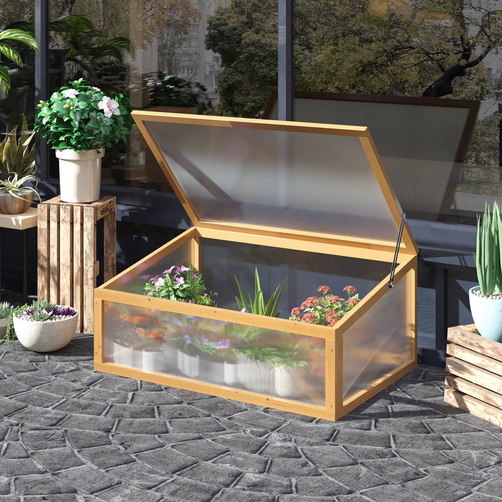 Outsunny Wooden Cold Frame Greenhouse Garden Portable Raised Planter with Openable Top for Indoor, Outdoor, Flowers, Vegetables, Plants, 35.5"x23.5"x15.75", Light Brown