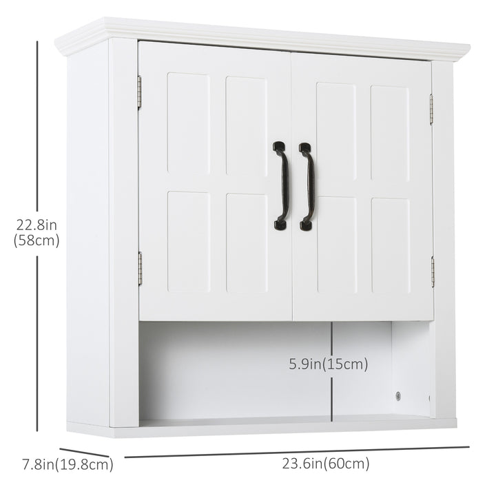 HOMCOM Wall Mount Bathroom Cabinet, Storage Organizer Kitchen Cupboard with 2 Doors and Adjustable Shelf White