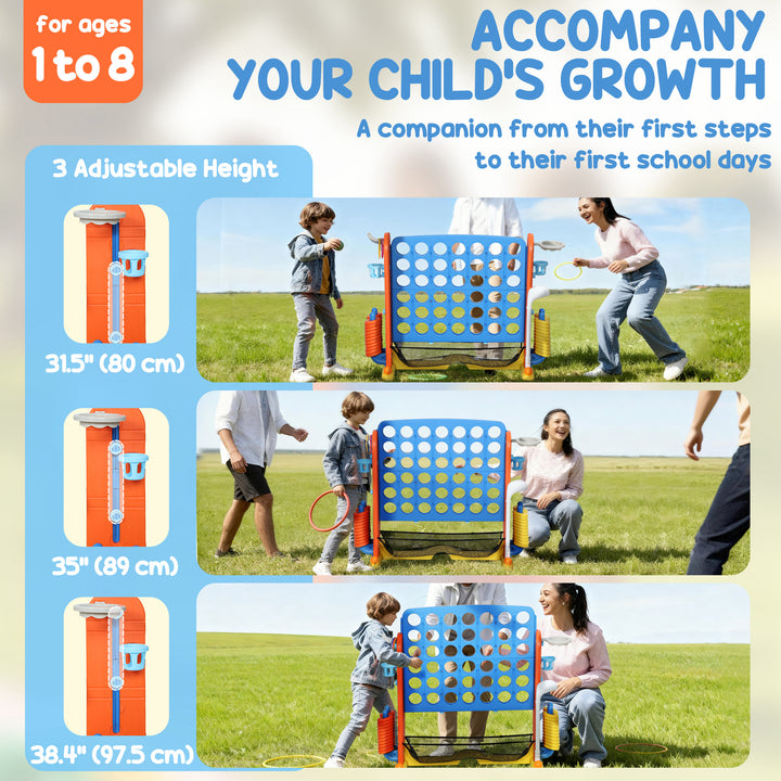 Qaba 4 in 1 Kids Jumbo Connect 4 Game Set with Basketball, Ring Toss, Golf, for Kids, Family, Indoor & Outdoor