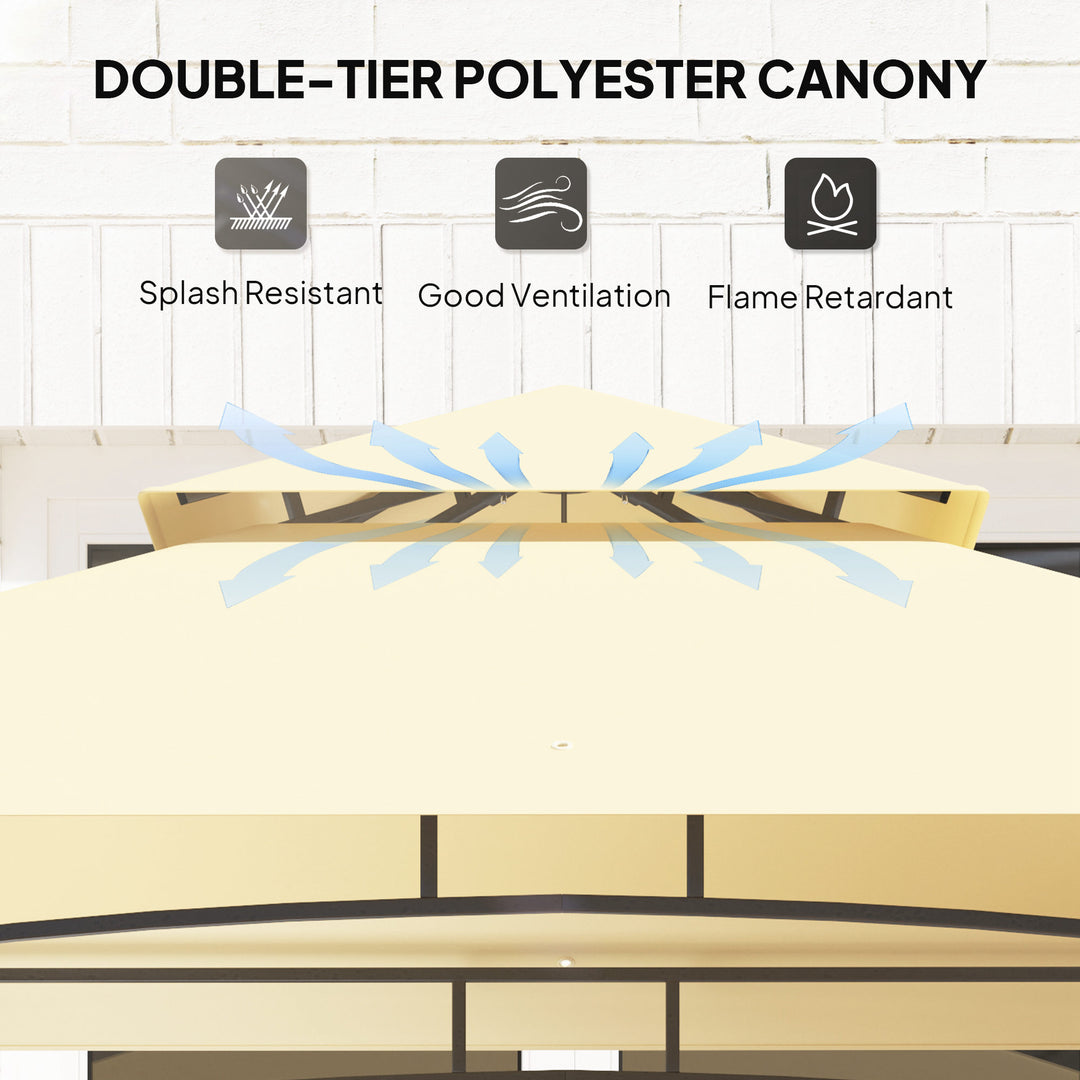 Outsunny 8' x 5' Outdoor Grill Gazebo, Double Tiered Barbecue Grill Gazebo Shelter with 2 Side Shelves, Hooks, Beige
