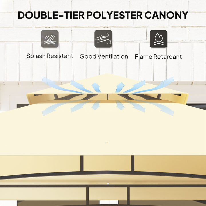 Outsunny 8' x 5' Outdoor Grill Gazebo, Double Tiered Barbecue Grill Gazebo Shelter with 2 Side Shelves, Hooks, Beige