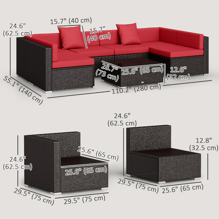 Outsunny 7pc Garden Wicker Sectional Set w/ Tea Table Patio Rattan Lounge Sofa Outdoor Deck Furniture Blue