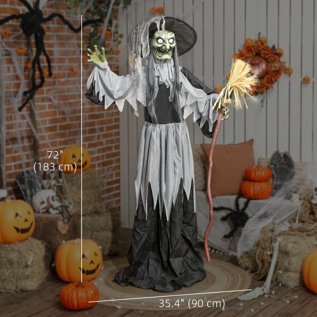 Outsunny Animatronics Standing Witch, Voice-Activated Prop, Spinning Head & Flashing Eyes, Easy Setup Indoor, Black