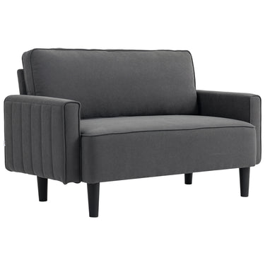HOMCOM Loveseat Sofa, Linen 2 Seater Sofa Couch with Thick Padded Seat & Backrest for Living Room, Home Office, Dark Grey