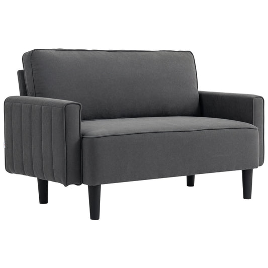 HOMCOM Loveseat Sofa, Linen 2 Seater Sofa Couch with Thick Padded Seat & Backrest for Living Room, Home Office, Dark Grey