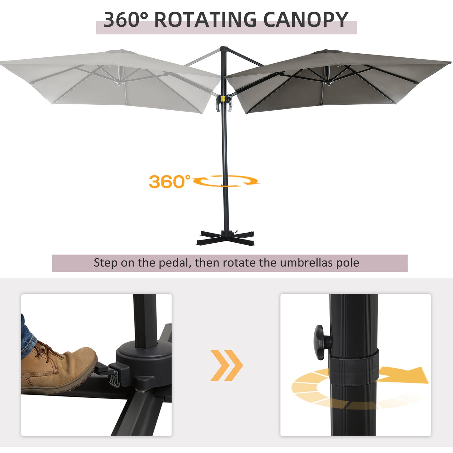 Outsunny 8' x 8' Square Patio Hanging Offset Umbrella with 360Â° Rotation, Aluminum Outdoor Cantilever Parasol with Crank & Tilt, Sun Canopy Shelter with Cross Base, Dark Blue