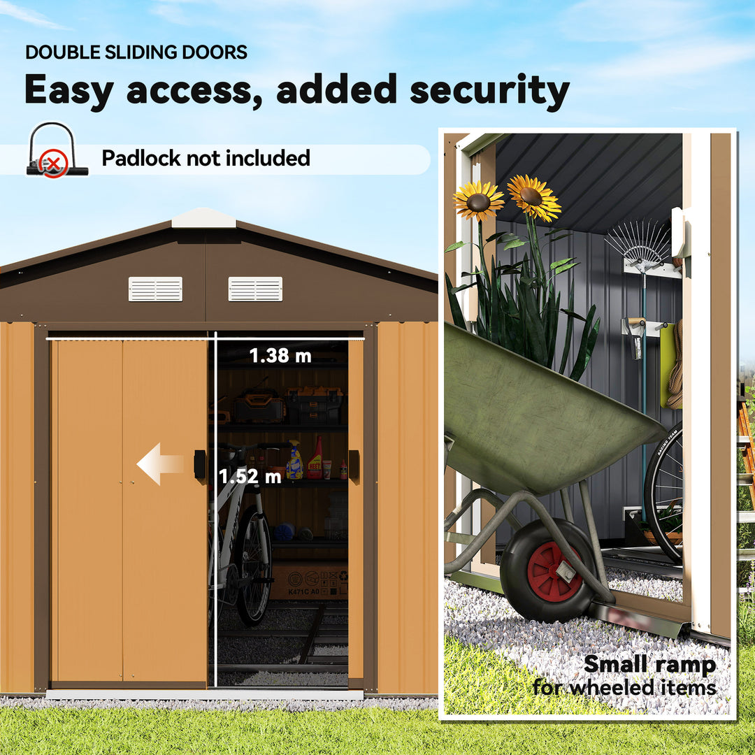 Outsunny 11' x 13'Garden Storage Shed w/ Foundation Kit Metal Tool Storage House w/ Double Doors Yellow