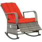 Outsunny Outdoor Wicker Rocking Chair with Cushion, Patio PE Rattan Recliner Chair with Adjustable Footrest, Armrests, Dark Blue