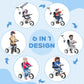 Qaba 6 in 1 Kids Tricycle with Removable Handlebar and Canopy, Navy Blue