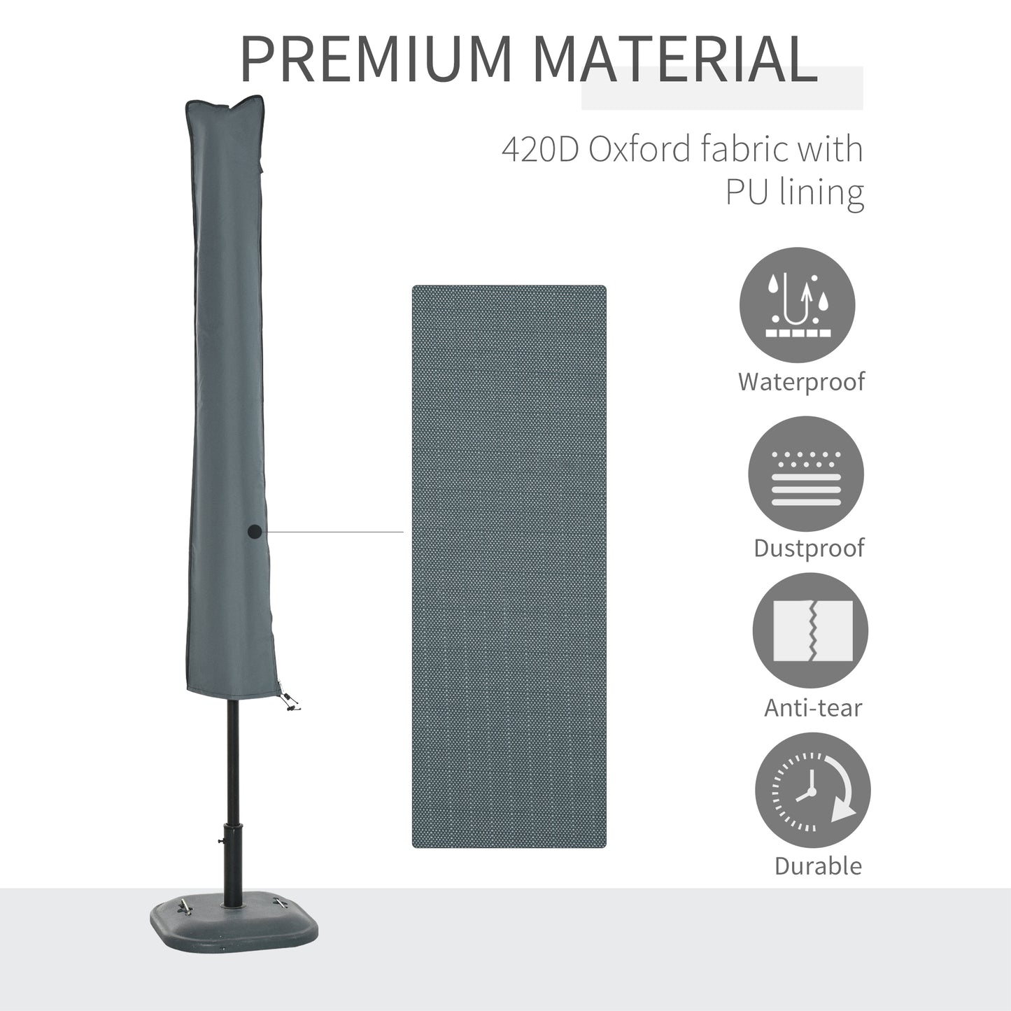 Outsunny Parasol Cover, Patio Cantilever Cover, Banana Umbrella Cover with Zipper, Grey