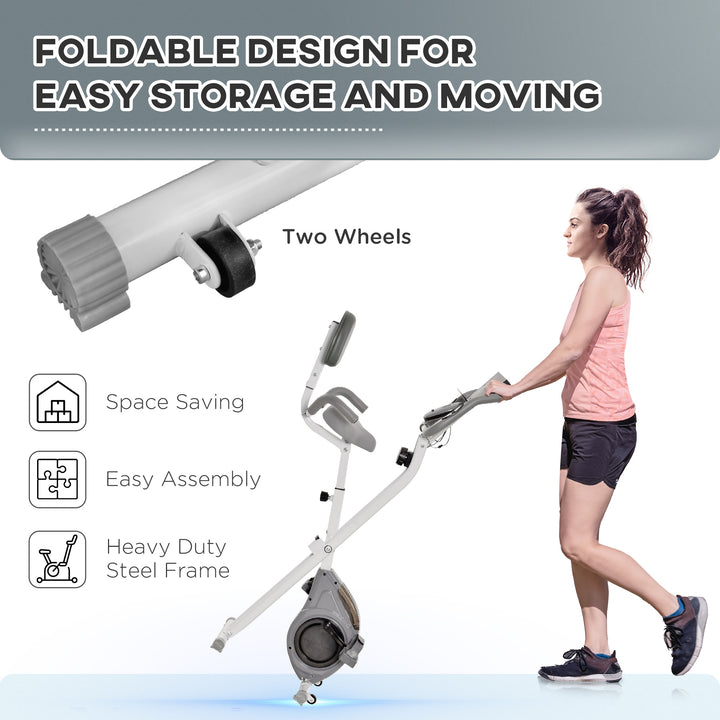 Soozier Folding Exercise Bike, Indoor Stationary Bike with 8-Level Magnetic Resistance and LCD Monitor, for Cardio Workout, Grey
