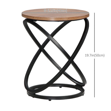 HOMCOM Industrial End Table with Round Tabletop, Sofa Side Table with Steel Frame, 15.7"x15.7"x19.7", Light Brown