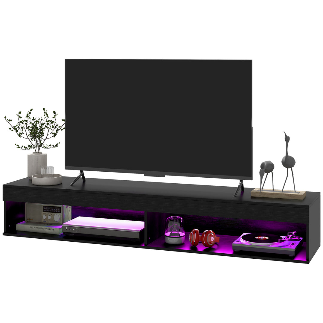HOMCOM Modern Wall Mounted TV Stand with Storage and LED Lights for TVs up to 75", Floating TV Shelf for Living Room, Black
