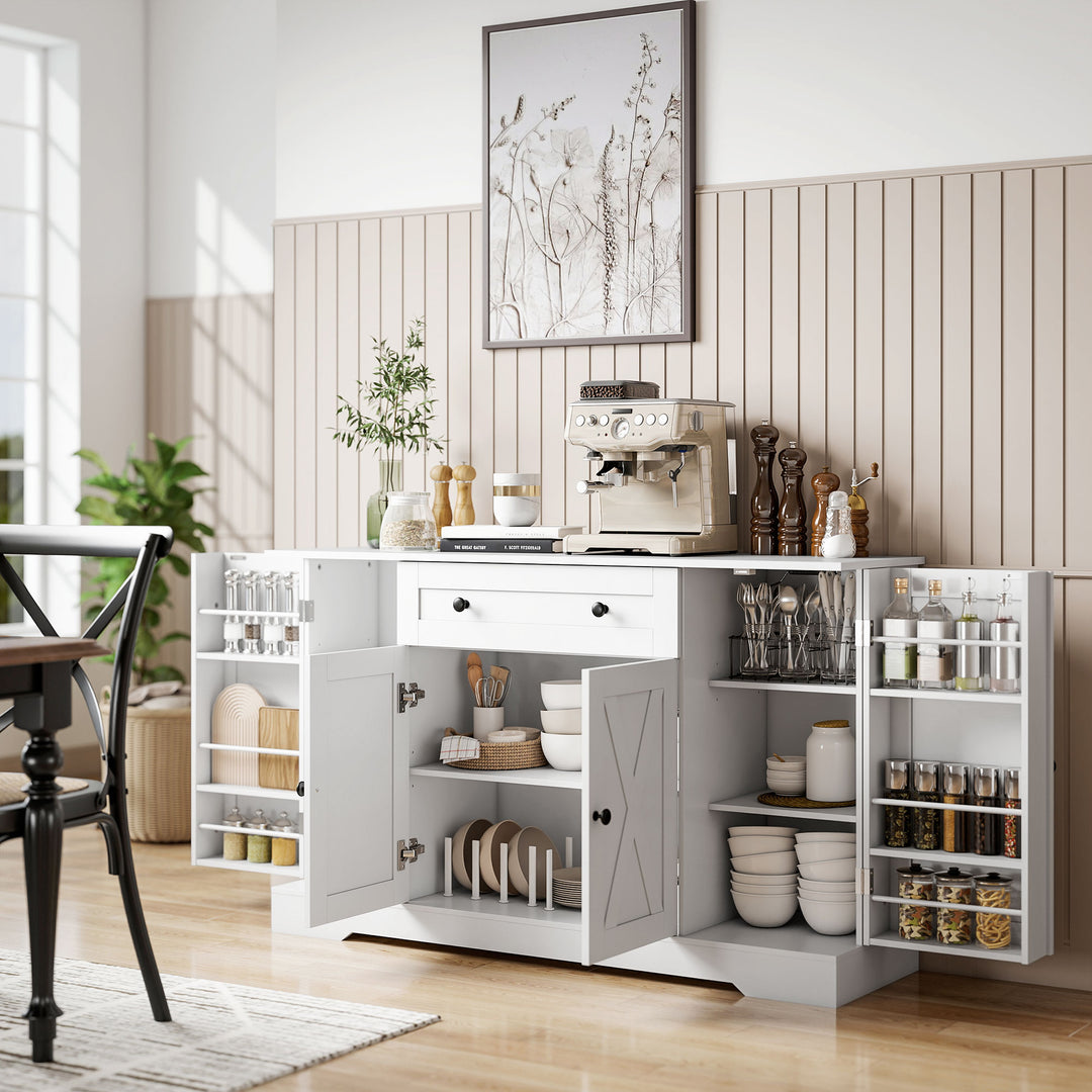 HOMCOM Sideboard Buffet Cabinet, Farmhouse Coffee Bar Cabinet with Door Shelves, Adjustable Shelves, Drawer, Barn Doors, Black