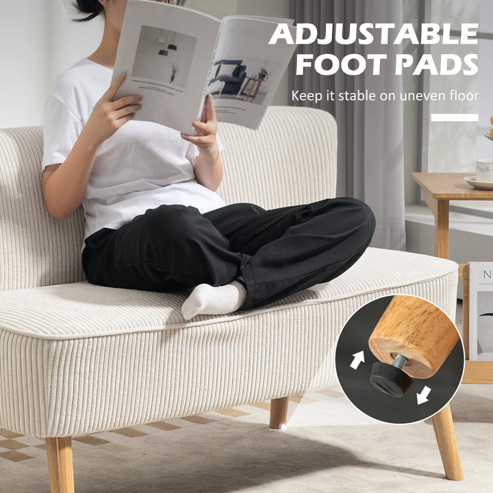 HOMCOM Modern 2 Seat Sofa for Bedroom, Upholstered Two Seater Couch with Rubber Wood Legs, Light Grey