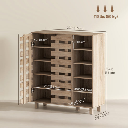 HOMCOM Shoe Cabinet, 21 Pair Shoe Storage Cabinet Organizer with 5-tier Double Door Cabinet and 5-tier Open Shelves, Beige