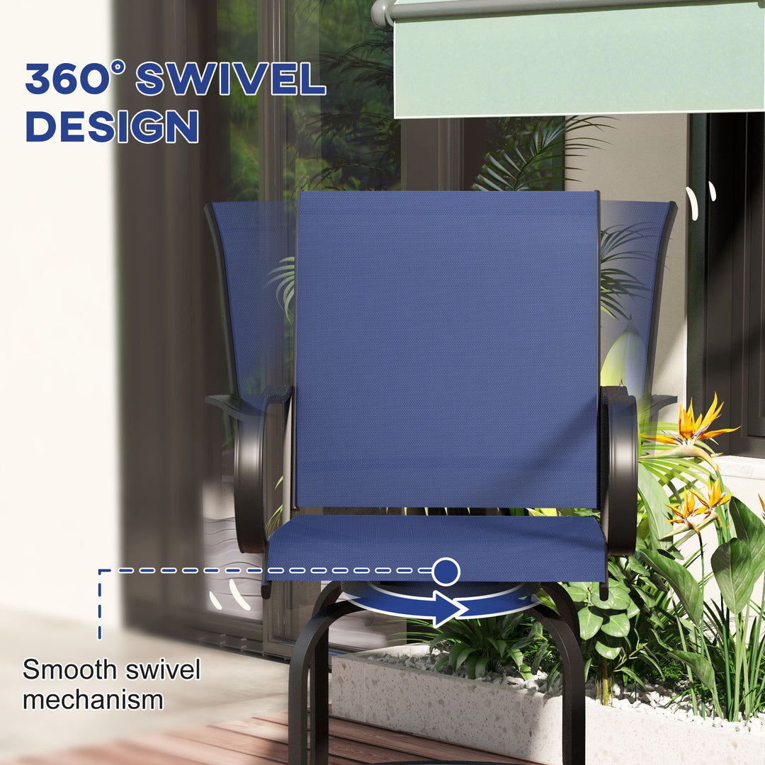 Outsunny Outdoor Bar Stools Set of 2, 360° Swivel Bar Height Chairs, 26.8" x 29.5" x 48.4", Navy Blue