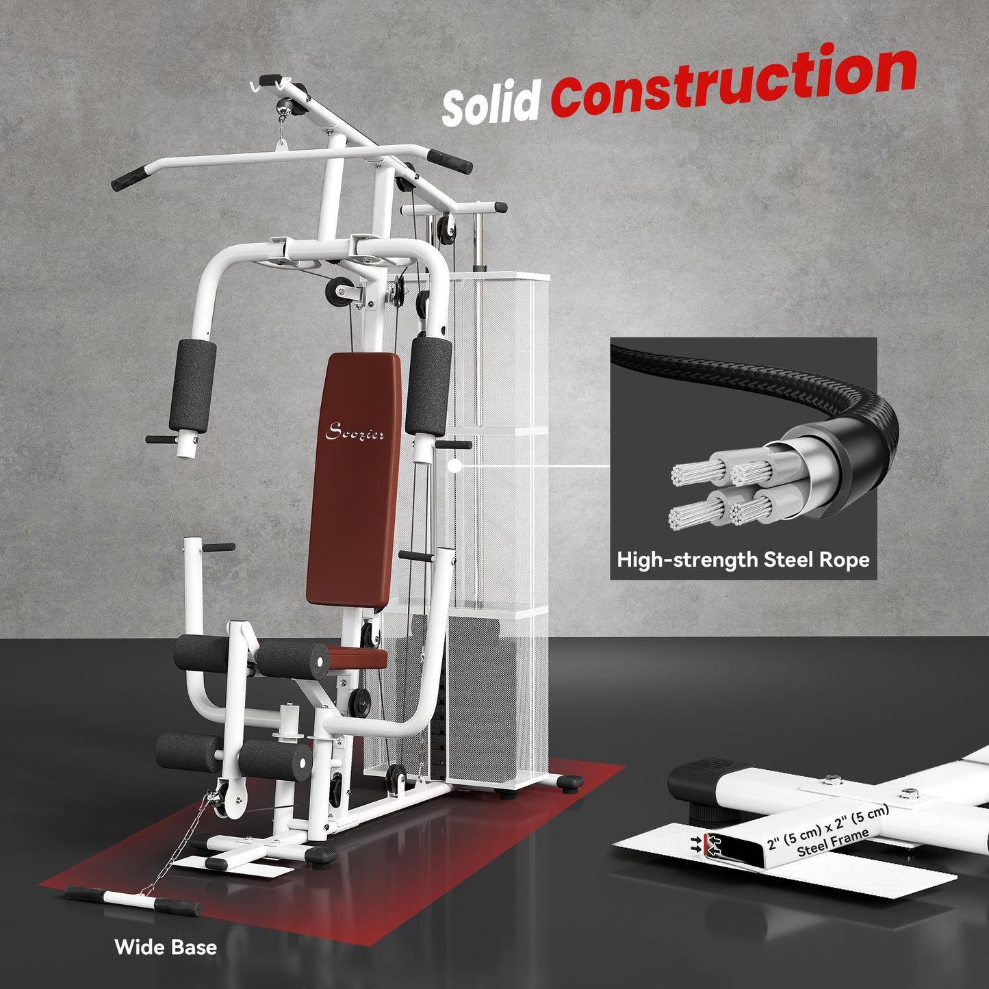 Soozier Home Gym, Multifunction Gym Equipment Workout Station with 100Lbs Weight Stack for Lat Pulldown, Leg Extensions, Preacher Bicep Curls, Triceps Pulldowns, Chest Press, White
