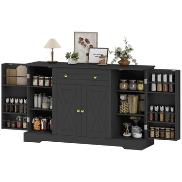 HOMCOM Sideboard Buffet Cabinet, Farmhouse Coffee Bar Cabinet with Door Shelves, Adjustable Shelves, Drawer, Barn Doors, Black