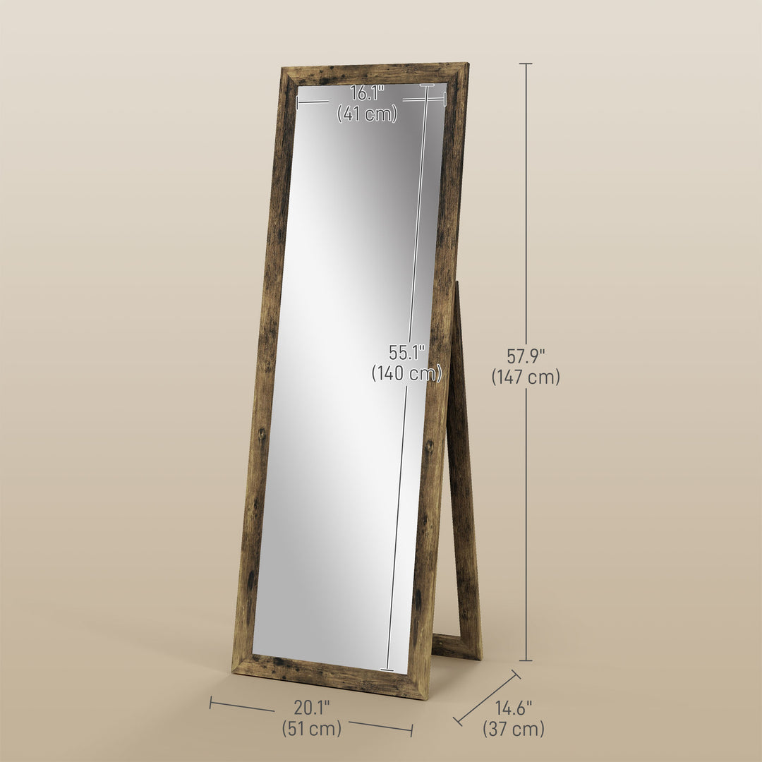 HOMCOM 58" x 20" Floor Standing Mirror, Full Body Mirror for Bedroom, Living Room, Rustic Brown