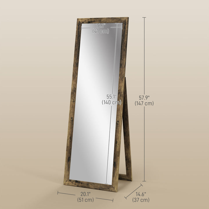 HOMCOM 58" x 20" Floor Standing Mirror, Full Body Mirror for Bedroom, Living Room, Rustic Brown