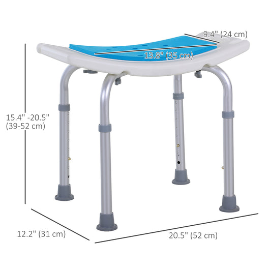 HOMCOM Height Adjustable Shower Chair, 20.5"W Aluminum Shower Stool for Inside Shower with Suction Cup Feet, EVA Padded Bath Seat for Senior, Elderly, Disabled