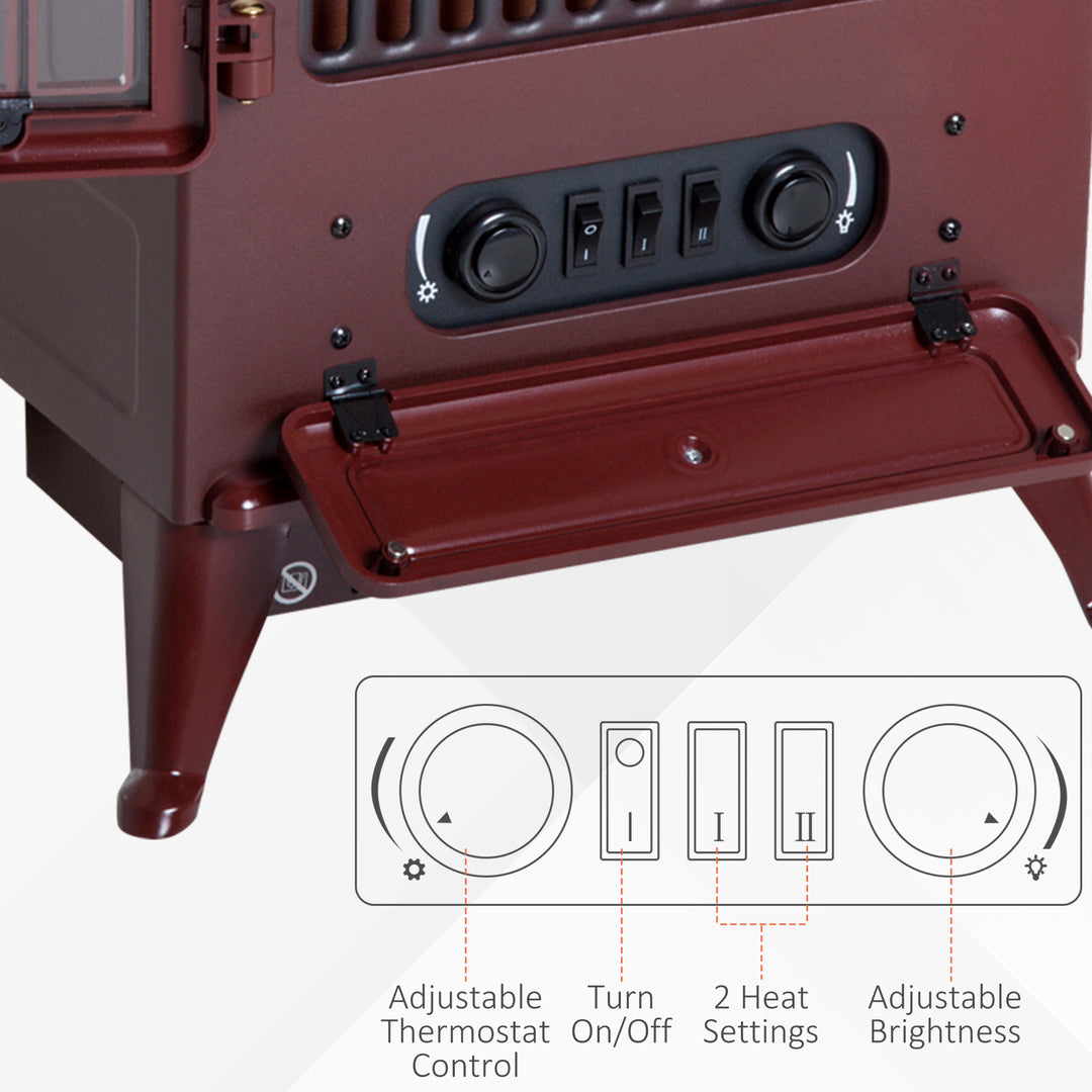 HOMCOM 16" Free Standing Electric Fireplace Portable Adjustable Stove with Heater Wood Burning Flame 750/1500W White