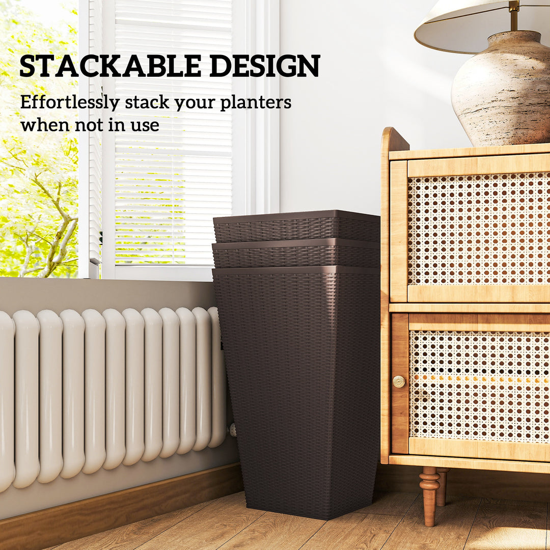 Outsunny Set of 3 Tall Plant Stand, Outdoor & Indoor Flower Pot Set for Front Door, Entryway, Patio and Deck, Brown