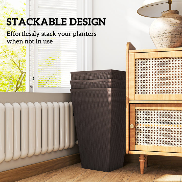 Outsunny Set of 3 Tall Plant Stand, Outdoor & Indoor Flower Pot Set for Front Door, Entryway, Patio and Deck, Brown