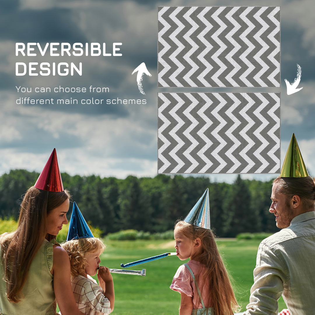 Outsunny Reversible Outdoor RV Rug, Patio Floor Mat, 4' x 6' Plastic Straw Rug for Backyard, Deck, Beach, Camping, Grey & White