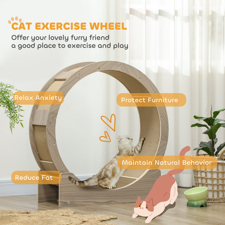 PawHut 36" Cat Wheel for Indoor Cats with Brake, Scratching Pads, Oak