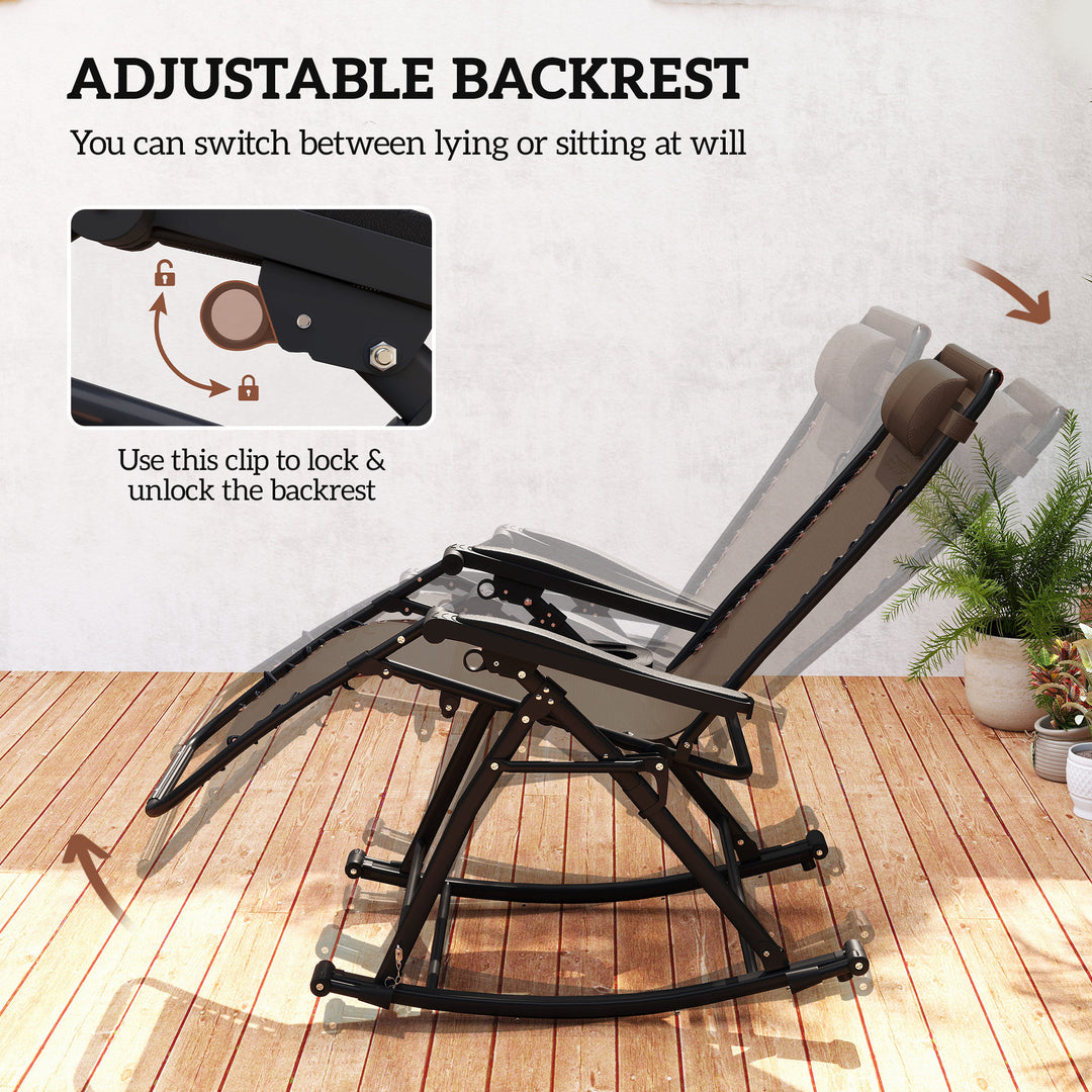 Outsunny 2 in 1 Adjustable Zero Gravity Reclining Lounge Chair Garden Recliner and Rocker Foldable Sun Lounger Napping Seat w/ Headrest & Tray Grey