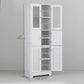 HOMCOM Freestanding Bathroom Cabinet with Glass/Louvred Doors, Tall Bathroom Cabinet for Kitchen, Study, Living Room