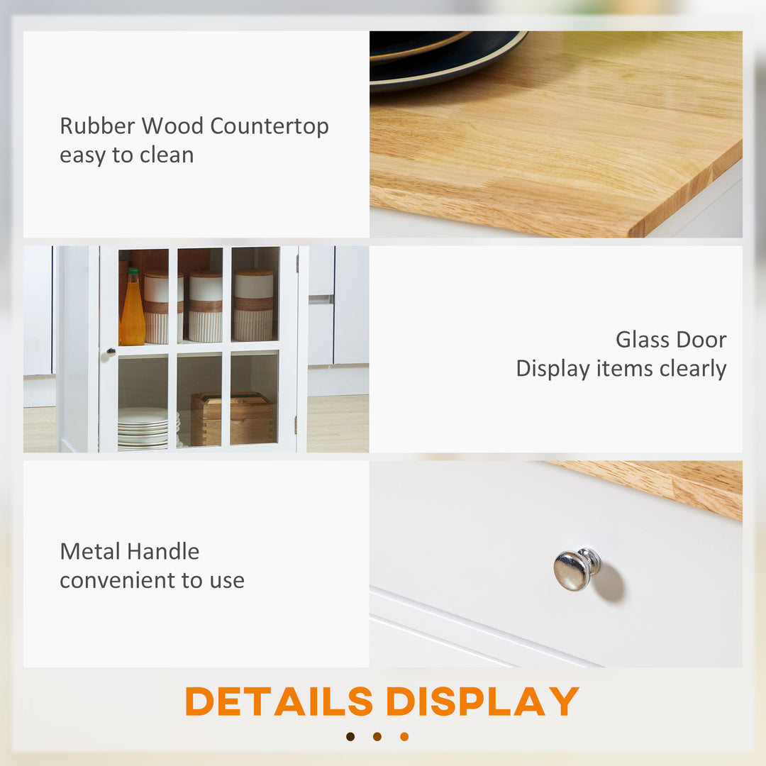 HOMCOM Rolling Kitchen Cart with Drawer and Glass Door Cabinet, Kitchen Island on Wheels with Towel Rack, White