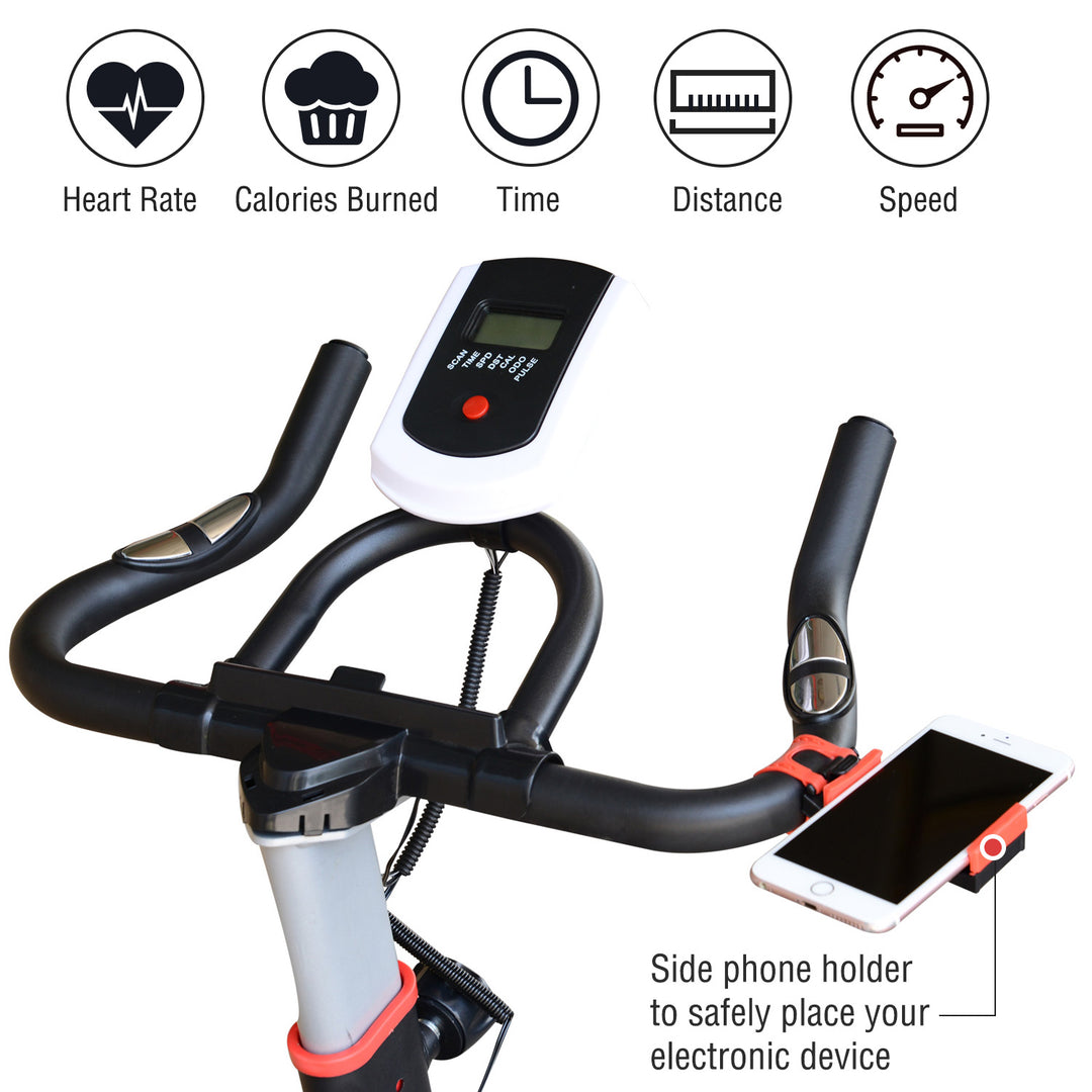 Soozier Upright Stationary Exercise Bike Indoor Cardio Workout Training Bicycle w/ Adjustable Resistance LCD Monitor Phone Holder, Black