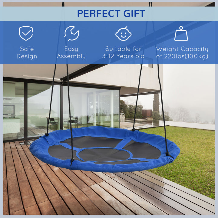 Outsunny 43.25" Saucer Swing, Nest Web Rope Seat with Adjustable Hanging Ropes, for Indoor Outdoor Children 3-12 Years Old, Blue
