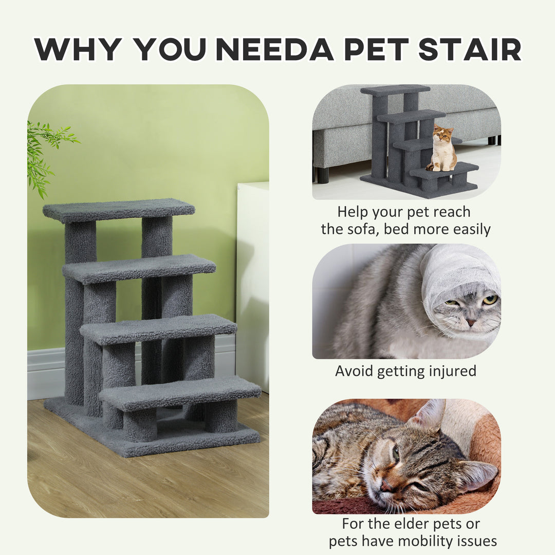 PawHut 4-Step Multi-Level Carpeted Cat Scratching Post Pet Stairs, Grey