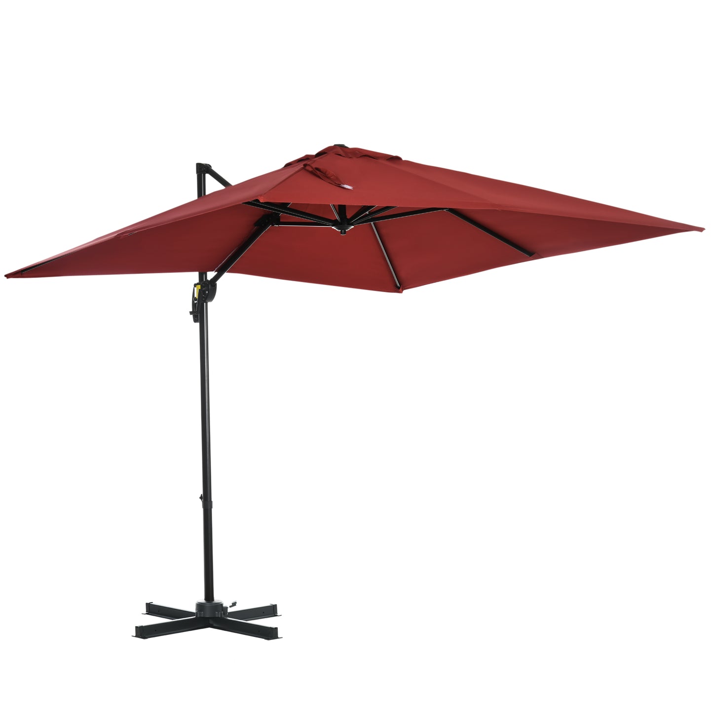 Outsunny 8' x 8' Square Patio Hanging Offset Umbrella with 360Â° Rotation, Aluminum Outdoor Cantilever Parasol with Crank & Tilt, Sun Canopy Shelter with Cross Base, Wine Red