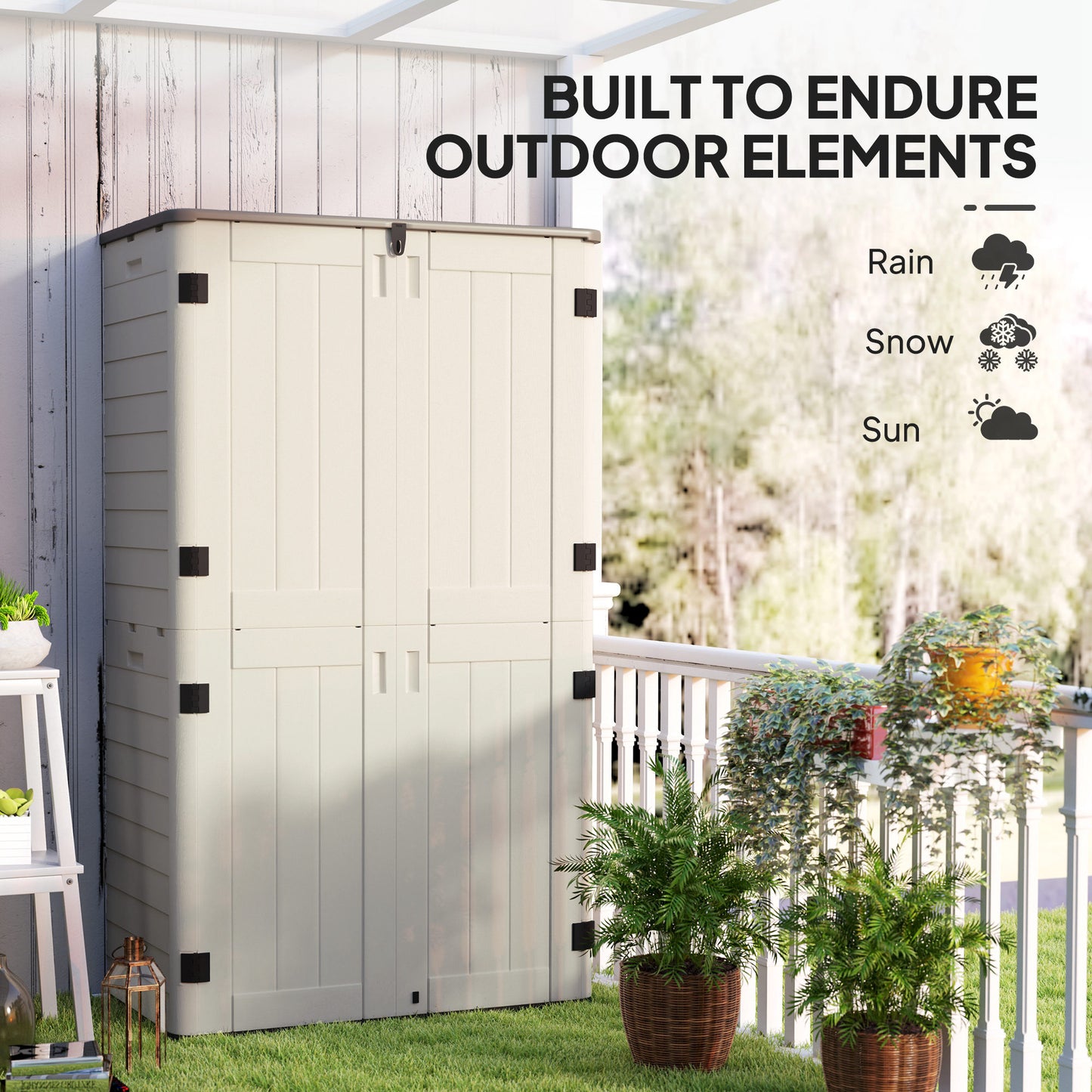 Outsunny 368 Gallon Outdoor Storage Cabinet with Openable Top and Lockable Doors for Lawnmower, Trash Can, Patio Accessories