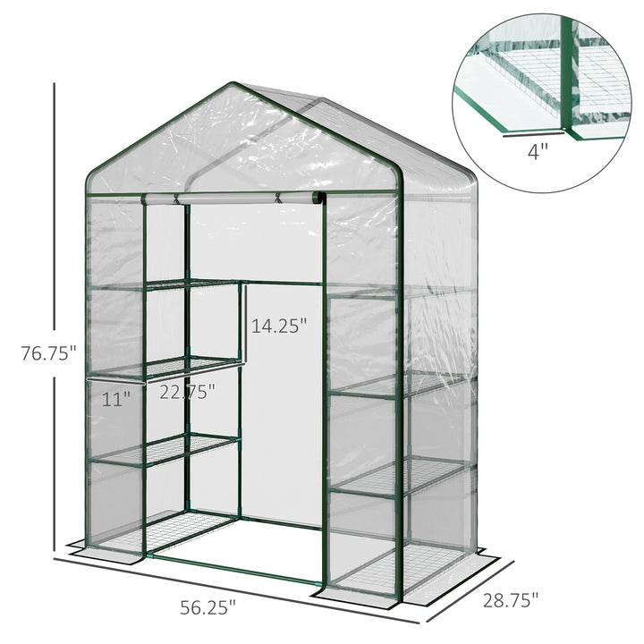 Outsunny 56" x 56" x 77" Walk-in Plant Greenhouse Portable Garden Flower Seed Warm House 8 Shelves Outdoor Plant Growth Hot House PVC Cover Transparent