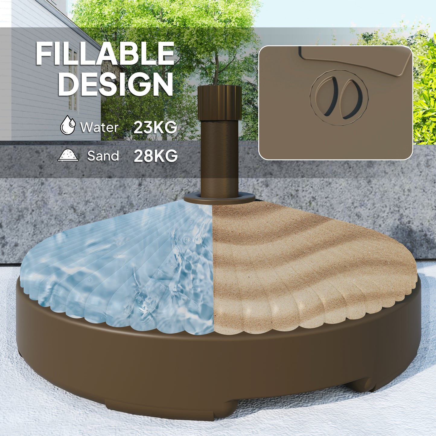 Outsunny Round Patio Umbrella Base Parasol Holder Outdoor Umbrella Stand, Filled Up to 62lbs with Stand or 51lbs with Water for Garden, Poolside, Brown