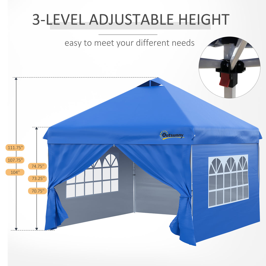 Outsunny 10' x 10' Pop Up Canopy Tent, Instant Sun Shelter, Tents for Parties, with Wheeled Carry Bag, Blue