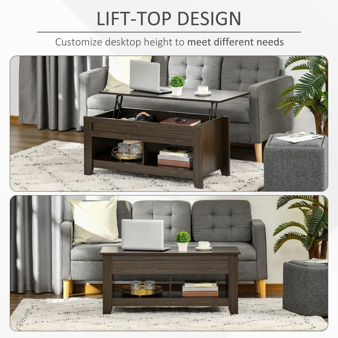 HOMCOM Lift Top Coffee Table with Hidden Storage Compartment and Open Shelves, Lift Tabletop Pop-Up Center Table for Living Room, White