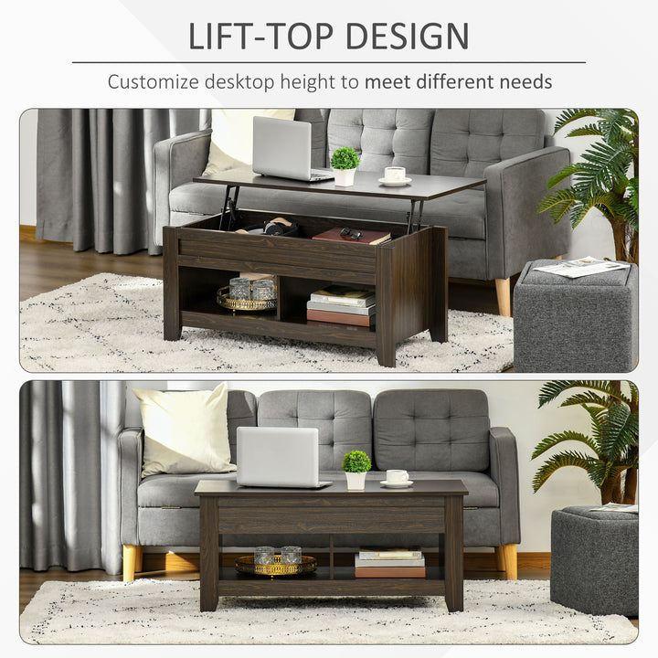 HOMCOM Lift Top Coffee Table with Hidden Storage Compartment and Open Shelves, Lift Tabletop Pop-Up Center Table for Living Room, White